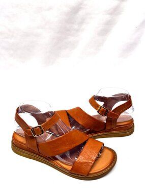 Miz Mooz Cognac Brown Leather Wedge Sandals